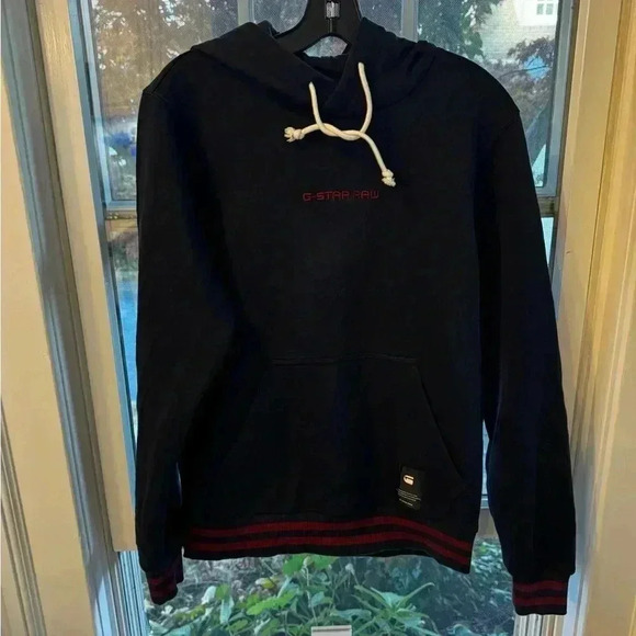 G Star Raw Hoodie Mens S Navy Pullover Striped Embroidered Logo - Picture 1 of 8